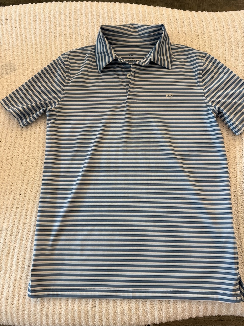 Southern Tide Blue and White Striped Polo